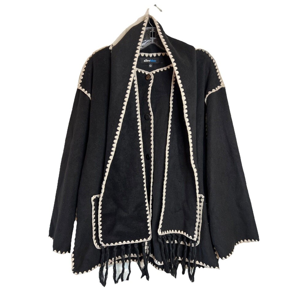 NWT Aliceblue Whipstitch Detail Jacket Black W/ Non Detatchable Scarf Size‎ L